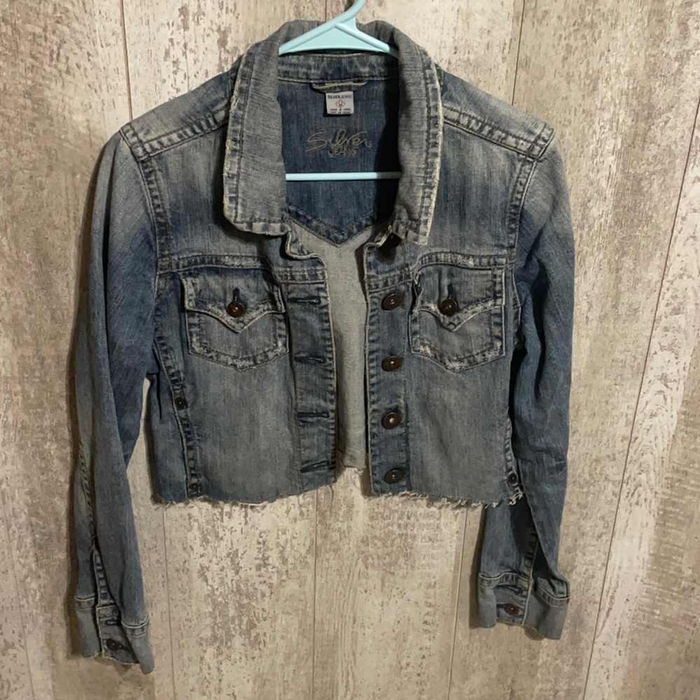 Silver jeans jean jacket. Distressed look . Size M